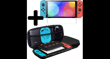 Hoes Geschikt voor Nintendo Switch Case Hoesje Polsbandje Met Screenprotector - Bescherm Hoes Geschikt voor Nintendo Switch Hoes Hard Cover - Zwart