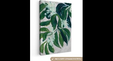 Canvas Schilderij Bladeren - Verf - Planten - Groen - 40x60 cm - Wanddecoratie