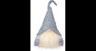 Kerstkabouter zilver met LED verlichting - 28 cm