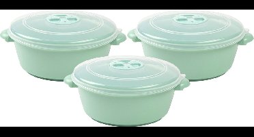 PlasticForte Magnetronschaal met deksel/ventiel - 3x - 1 liter - licht groen - kunststof - BPA vrij