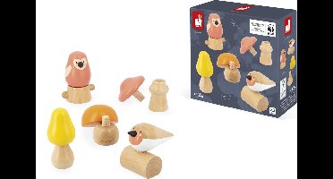 Janod WWF - Leer Schroeven Met Vogels En Paddenstoelen - 3 Mooie Houten Paddenstoelen, 1 Uil En 1 Roodborstje Om In Elkaar Te Zetten - Geschikt Vanaf 18 Maanden