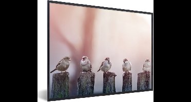 PosterMonkey - Poster - Fotolijst - Vogel - Mus - Paal - Lucht - 40x30 cm - Poster vogels - Foto in lijst - Poster natuur - Poster in lijst - Woonkamer - Kader