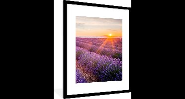 PosterMonkey - Poster - Fotolijst - Lavendel - Bloemen - Zonsondergang - Natuur - Kader - Foto in lijst - 60x80 cm - Poster kader - Poster lavendel - Foto lijst - Woondecoratie