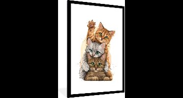 PosterMonkey - Poster - Fotolijst - Kittens - Katten - Dieren - Tekening - Kader - Foto in lijst - 60x90 cm - Poster frame - Poster kat - Foto met lijst - Kamerdecoratie