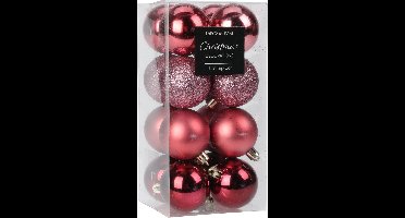 Christmas Decoration kleine kerstballen 24x -3cm-kunststof -roze
