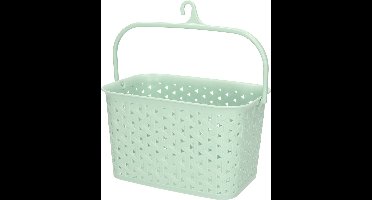 Plasticforte Wasknijpers ophang mandje aan haak - 23 x 17 x 13 cm - mintgroen - gevlochten kunststof