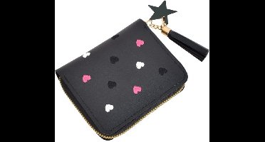 Kleine damesportemonnee, PU-leer, kleine portemonnee, kleine miniportemonnee, kleine leren damesportemonnee voor dames, zwart