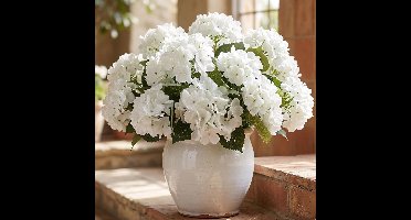 4 Boeketten van Kunst Zijden Hortensia's voor Buiten, UV-Bestendig – Synthetische Hortensiabloemen voor Tafelvazen, Tafelstukken, Feesten, Bruiloften, Babyshowers en Buitendecoratie (Wit)