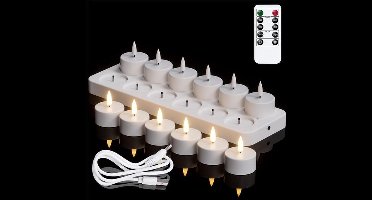 Oplaadbare Theelichtjes Met Afstandsbediening En Timer, 12 Stuks Op Batterijen Werkende 3D-lont Flikkerende Vlamloze Kaarsen Met Oplaadstation Voor Halloween-kerstdecoratie (4 X 4,7 Cm)