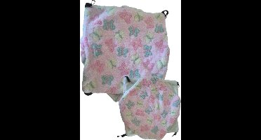 Rattig&co -Dubbeldekker en inkruiphangmat- Roze met vlinders - hangmat voor ratten en kleine knaagdieren -Set van 2 -34x34cm