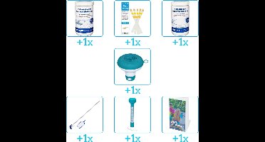 Zwembad Onderhoudspakket - Onderhoud Zwembad - bevat Chloor - Testrips - Chloor - Chloordrijver - Schoonmaakset - Thermometer en Zwembadgids (7-delig)