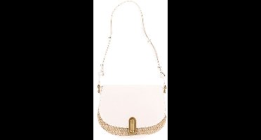 Ted Baker schoudertas Kkaia Twist Lock Detail Raffia Trim Shoulder Bag Ivory wit