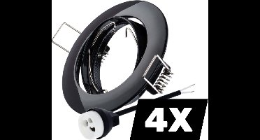 4 stuks | 4 Stuks Inbouwspot rond zwart kantelbaar voor GU10 | zaagmaat 68mm | GU10 | Max 1x50W exclusief