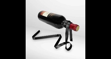 MikaMax Wijnfleshouder - Zwevende Fleshouder - Optische Illusie - Tafeldecoratie - Lint Design - Geschikt voor Iedere Fles - Origineel Cadeau - 38 × 12,5 × 15 cm - Zwart
