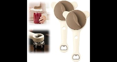4-in-1 Potopener, 2 stuks Verstelbare Flessenopener, Moeiteloze Dekselopener met Verlengd Handvat, Ergonomische Handmatige Blikopener voor Senioren and Mensen met Artritis, Geschikt voor Potten, Flessen, Blikken