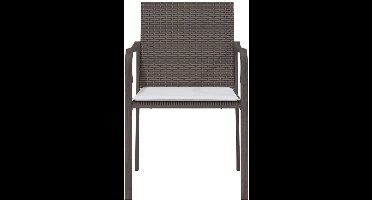 Tuinstoel – Tuinstoel – Terrasstoel – Buitestoel – Kussensstoel – Weerbestendig Polyrotan – Stalen Frame – G-Vormige Armleuningen – Comfortabele Crème Kussens – Set Van 2