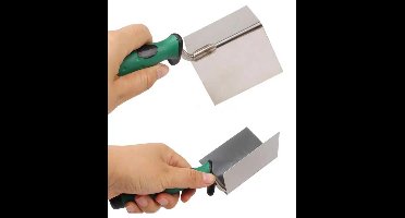 Set van 2 handgereedschappen voor gipsplaathoeken, roestvrijstalen troffel voor buitenhoeken van gipsplaat, troffel voor binnenhoeken (bouwproducten), mes voor buitenhoeken en mes voor binnenhoeken, groen