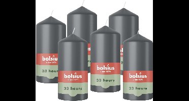 Bolsius Gladde stompkaars - 6 stuks - 12 cm - Grijs