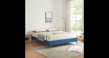 Tweepersoonsbed – Bedframe – Opbergbed – Gestoffeerd Bed – Slaapbank – 140x200 cm – Stevig Plywood Frame – Afneembare Blauwe Polyester Bekleding
