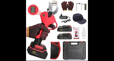 Elektrische Snoeischaar - 40mm - Accu Snoeischaar - 900W - Takkenschaar - Heggenschaar - Digitale Display - Voor Bomen - en Tuinonderhoud - 2 Accu - Rood