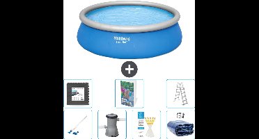 Bestway Rond Opblaasbaar Fast Set Zwembad - 457 x 122 cm - Blauw - Inclusief Pomp - Ladder Solarzeil - Vloertegels - Stofzuiger - 8-delig
