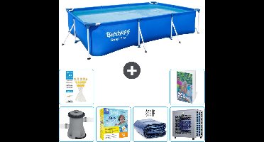 Bestway Rechthoekig Steel Pro Zwembad - 300 x 201 x 66 cm - Blauw - Inclusief Pomp Onderhoudspakket - Solarzeil - Warmtepomp - 7-delig