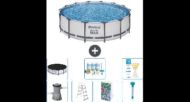 Bestway Rond Steel Pro MAX Zwembad - 427 x 107 cm - Grijs - Inclusief Pomp - Ladder - Afdekzeil - Onderhoudspakket - Thermometer - 8-delig