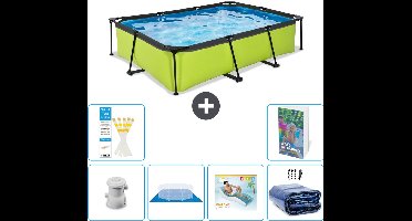 EXIT Rechthoekig Lime Frame Zwembad - 300 x 200 x 65 cm - Inclusief Pomp Grondzeil - Loungebed - Solarzeil - 7-delig