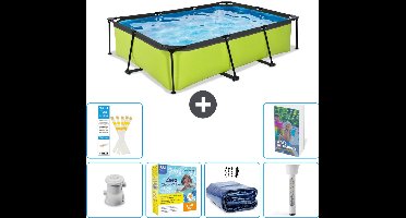 EXIT Rechthoekig Lime Frame Zwembad - 300 x 200 x 65 cm - Inclusief Pomp Onderhoudspakket - Solarzeil - Thermometer - 7-delig
