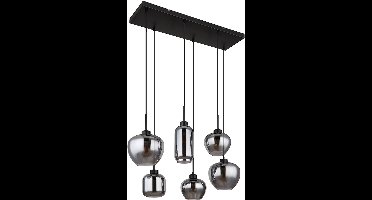 Hanglamp rookglas hanglamp glas eetkamerlamp zwart, metaal, 6x E27 fitting, LxBxH 87x43x120 cm