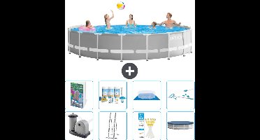 Intex Rond Prism Frame Zwembad - 548 x 122 cm - Grijs - Inclusief Pomp - Ladder - Grondzeil - Afdekzeil - Onderhoudspakket - Schoonmaakset - 9-delig