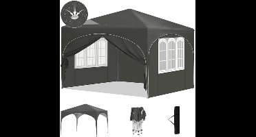 Gazebo Pop-Up Tent - Opvouwbare Partytent - Tenten - Kampeertent - Waterdichte Camping Tent - 3x3m - met 4 Zijwanden en Afvoerputje - voor Tuin en Buiten - Grijs