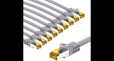 Goobay RJ45 Patch Cord CAT 6A S/FTP (PiMF), 500 MHz, with CAT 7 Raw Cable, 5 m, grey, Set of 10