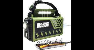 Noodradio met slinger 80000 mAh - Draagbare AM/FM/SW/BT-radio met zonnekracht en slinger - Weeralarm met zaklamp, SOS-alarm en leeslamp