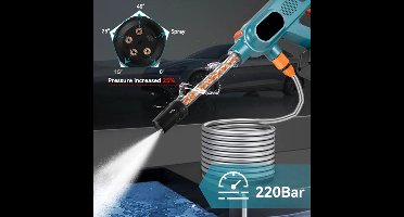 Hogedrukreiniger - Terrasreiniger - Accu - Elektrische - Elektrische Waterdrukspuit - 220Bar - 5-In-1 - 3 Snelheden - Draadloos Spuitpistool - Inclusief 1 Accu’s – Voor Auto, Tuin en Terras