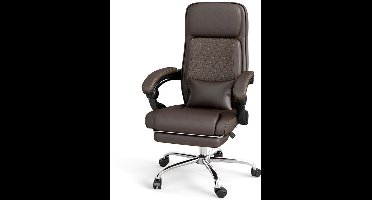Bureaustoel – Bureaustoelen – Gamestoel – Office Chair – Computerstoel – Ergonomisch Design – Verstelbare Zithoogte – Met Voetensteun – PU Leren Bekleding – Met Metalen Frame – Bruin