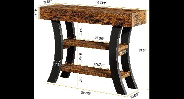 JAQZY Sidetable - Wandtafel - Consoletafel - Haltafel - 3 Laags - Compact - Verstelbare Voetdoppen - 105 x 30 x 80 cm - Bruin