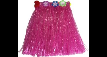*** Hawaïi rokje - Hawai rok - Roze rafels - Hula rokje - 40CM lang - Hula-rokje voor volwassenen - Met bloemen - Themafeest - Zomers rokje van Heble® ***