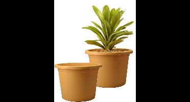Pro Garden Plantenpot/bloempot Terras Master- 2x - enkelwandig kunststof - okergeel - D23 x H21 cm - Voor buiten