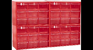 Plasticforte Sorteerbakjes spijkers/schroeven - 36x lades - 18.5 x 10 x 12 cm - opbergkastjes - ophangbaar - rood/transparant