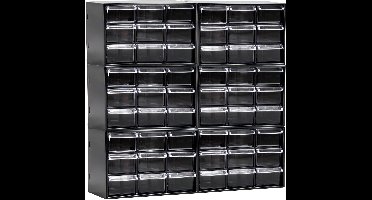Plasticforte Sorteerbakjes spijkers/schroeven - 54x lades - 18.5 x 10 x 12 cm - opbergkastjes - ophangbaar - zwart/transparant