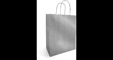 25 stuks Papieren tasjes effen zilver 18+8x22cm