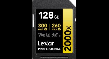 Lexar SD Pro Gold Series UHS-II 2000x 128GB - Lezen 300MB/s, Schrijven 260MB/s - V90
