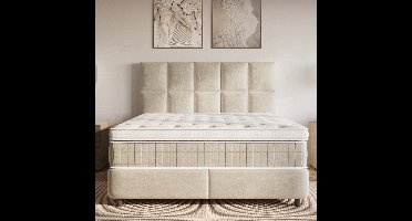 Opbergboxspring 180x220 - Neroli Beige - Dreamhouse - Velvet - Incl. Matras & Topper