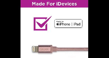 Grixx Lightning naar USB-A Kabel - 1 meter - MFI-gecertificeerd - gevlochten - Roségoud - Apple
