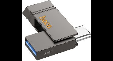 Hoco 2 in 1 - USB Stick 64GB met USB C en USB A Aansluiting - 200Mb/s - Grijs