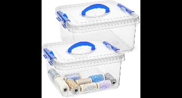 Plasticforte Opslagbox - 2x - met deksel - transparant blauw - 5 liter - 24 x 24 x 13 cm - kunststof - opbergdoos - opbergen
