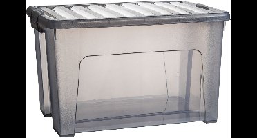 Plasticforte Opslagbox - met deksel - transparant grijs - 47 liter - 54 x 38 x 32 cm - kunststof - opbergdoos - opbergen