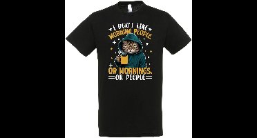 I Don’t Like Morning people, Or Mornings Or People T-shirt - Heren Dames Unisex - cadeau - Grappige T-shirt’s - Origineel Cadeau - Zwart - Funny - Kat - Grappig - Maat XL