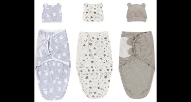 S&E 3-delige Newborn Swaddle Set – Baby Slaapzak met Muts – Anti-kick Slaapzak voor Pasgeborenen – Geschikt voor 0-6 Maanden - Grijs 2